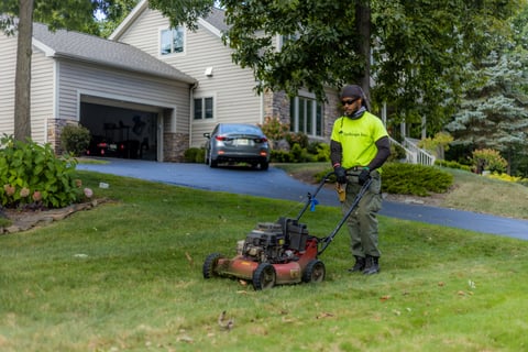 Mowing front lawn maintenance